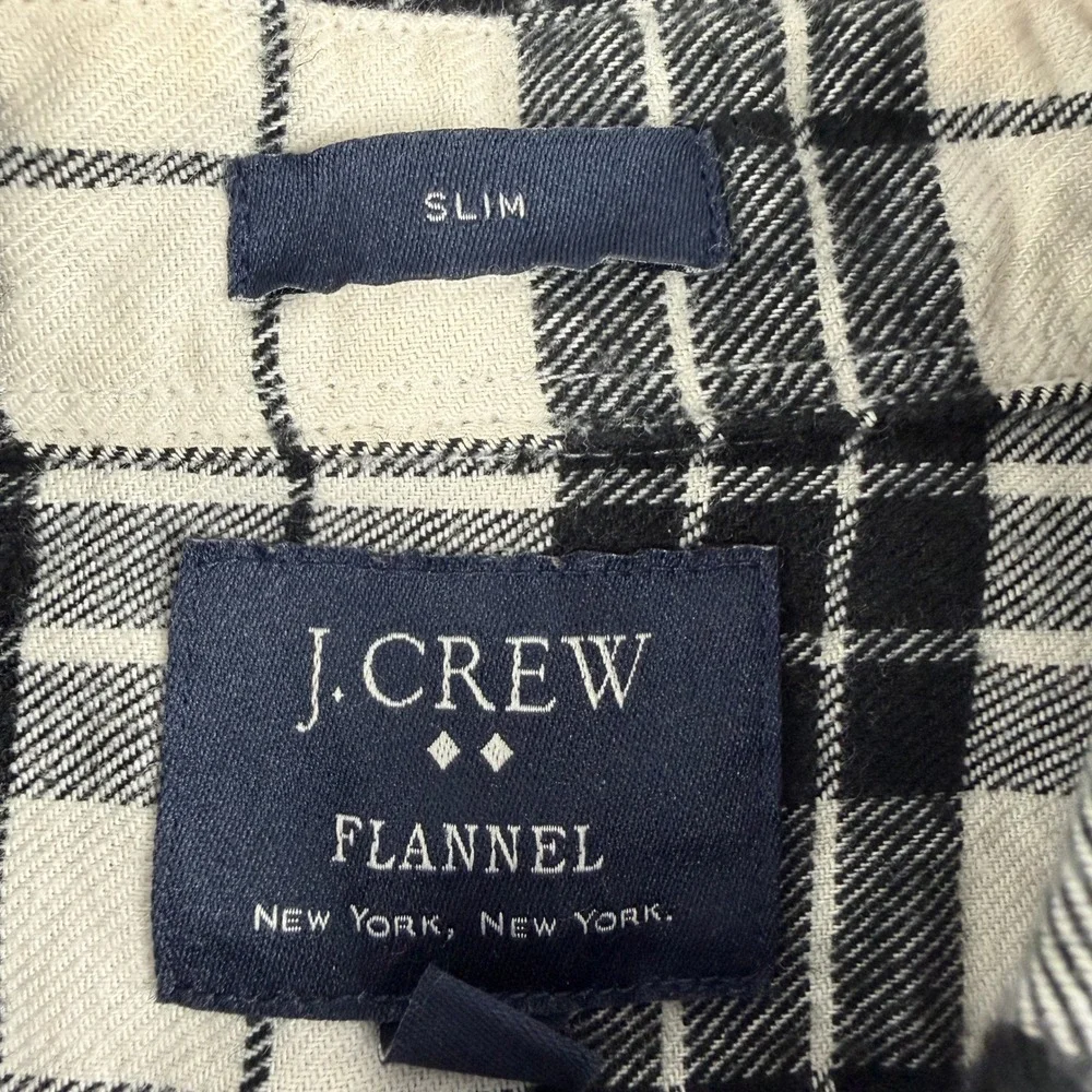 J.Crew Flannel Shirt‎ Mens S Black White Plaid Checkered Slim Fit Long Sleeve